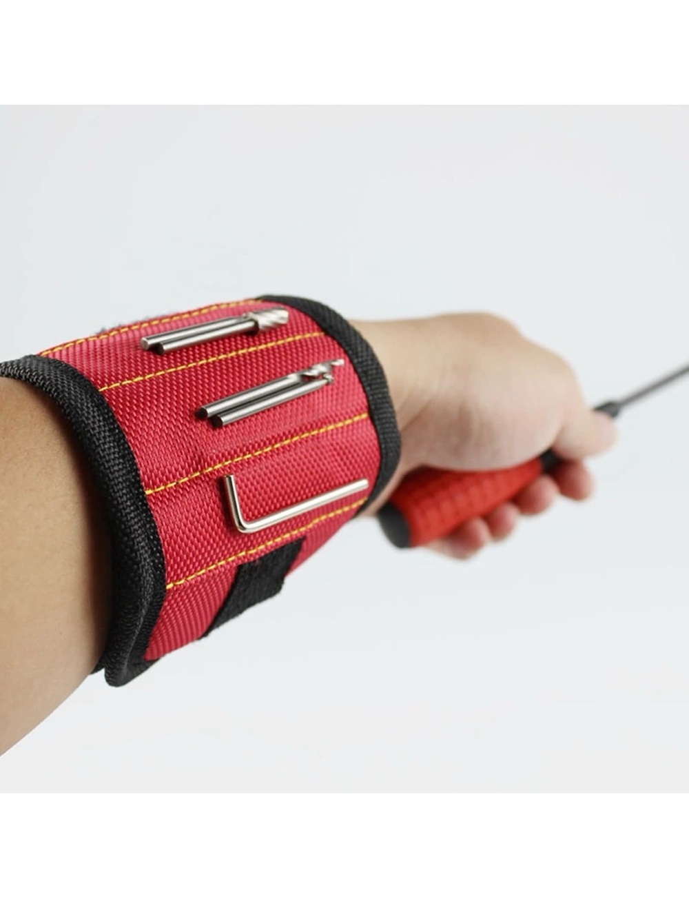 Magnetic Tool Wristband - Red Hands-Free Fastener Holder